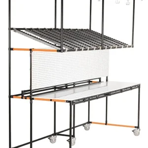 Workstation with steel pipe racking system