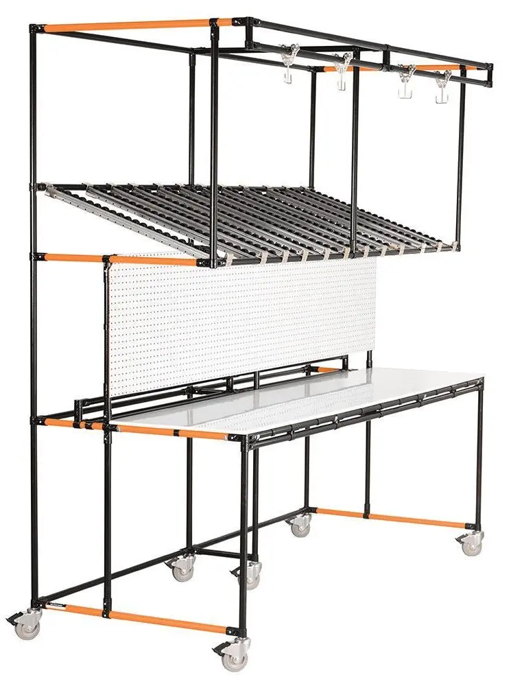 Workstation with steel pipe racking system